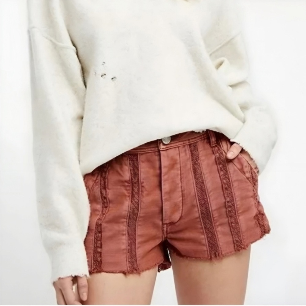 Free People High Waist Brown Frayed Shorts